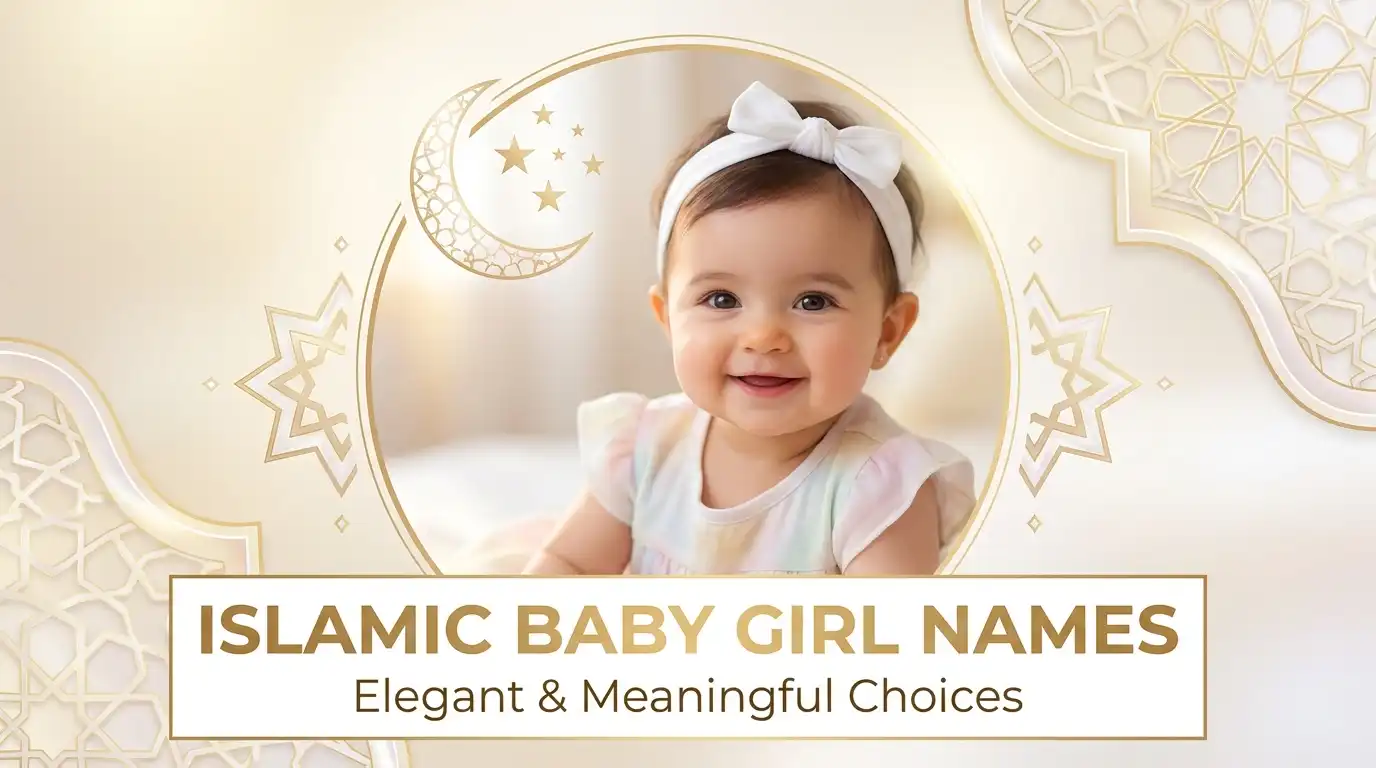 Thumbnail of cute baby girl with Islamic theme for baby names guide
