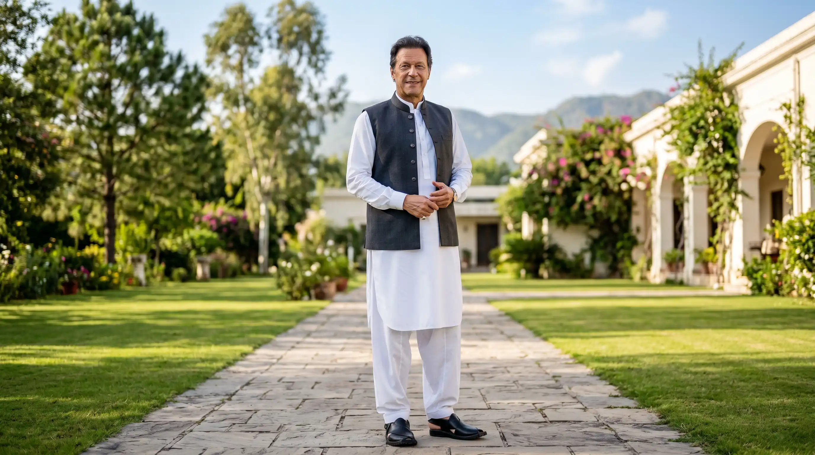 Full body photo of Imran Khan in traditional Pakistani dress